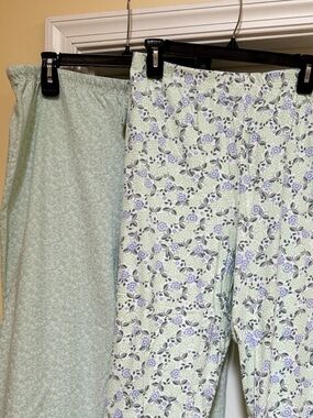 Lot of 2 Nautica Cropped Pajama Pants Mint Green White Lavender Floral Cotton XL